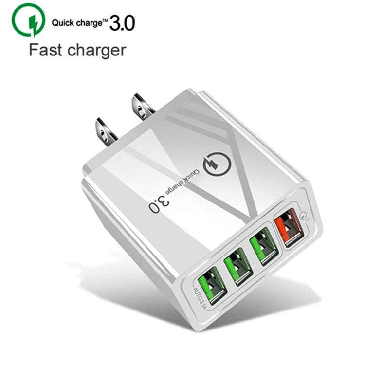 2 in 1 1m USB to 8 Pin Data Cable + 30W QC 3.0 4 USB Interfaces Mobile Phone Tablet PC Universal ...