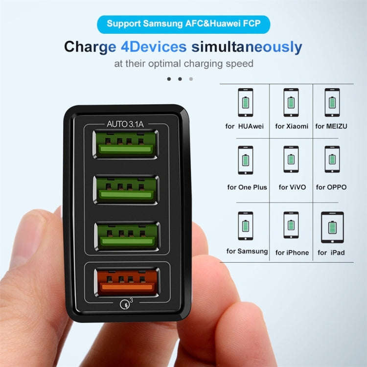 2 in 1 1m USB to 8 Pin Data Cable + 30W QC 3.0 4 USB Interfaces Mobile Phone Tablet PC Universal ...