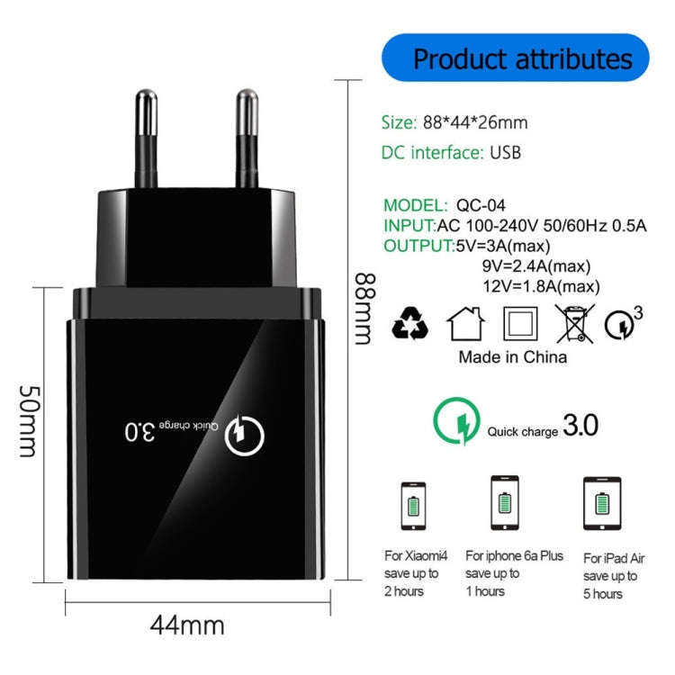 2 in 1 1m USB to 8 Pin Data Cable + 30W QC 3.0 4 USB Interfaces Mobile Phone Tablet PC Universal ...