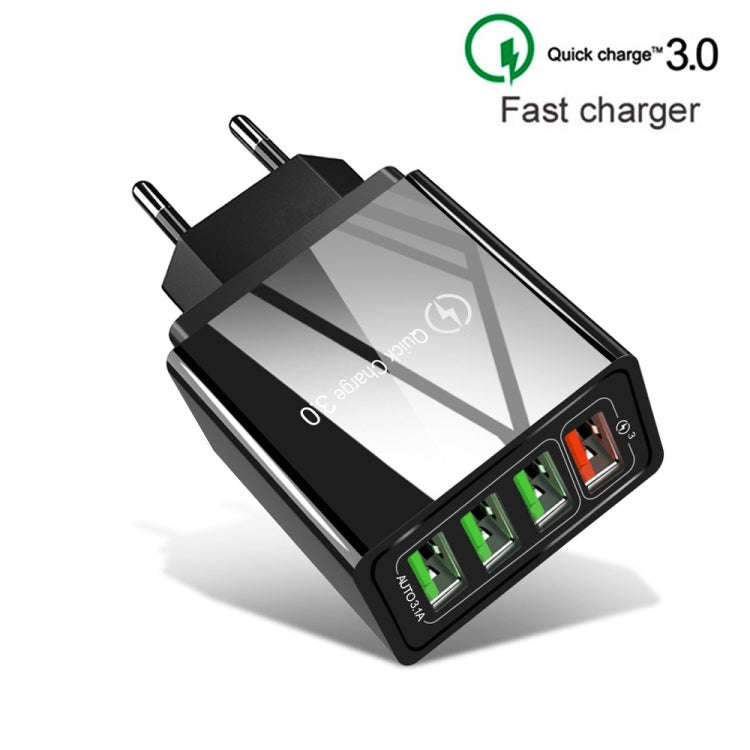 2 in 1 1m USB to 8 Pin Data Cable + 30W QC 3.0 4 USB Interfaces Mobile Phone Tablet PC Universal ...