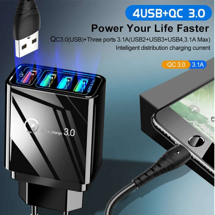 2 in 1 1m USB to 8 Pin Data Cable + 30W QC 3.0 4 USB Interfaces Mobile Phone Tablet PC Universal ...