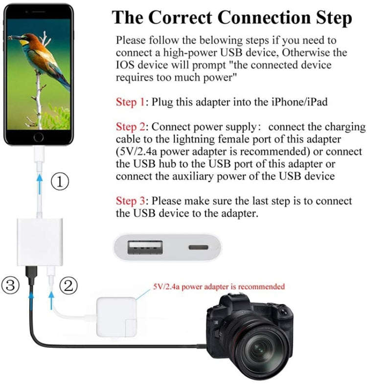 ZS-KL21806 2 in 1 8 Pin to USB 3.0 + Camera USB Read OTG Adapter, Compatible with IOS 13 and Abov...