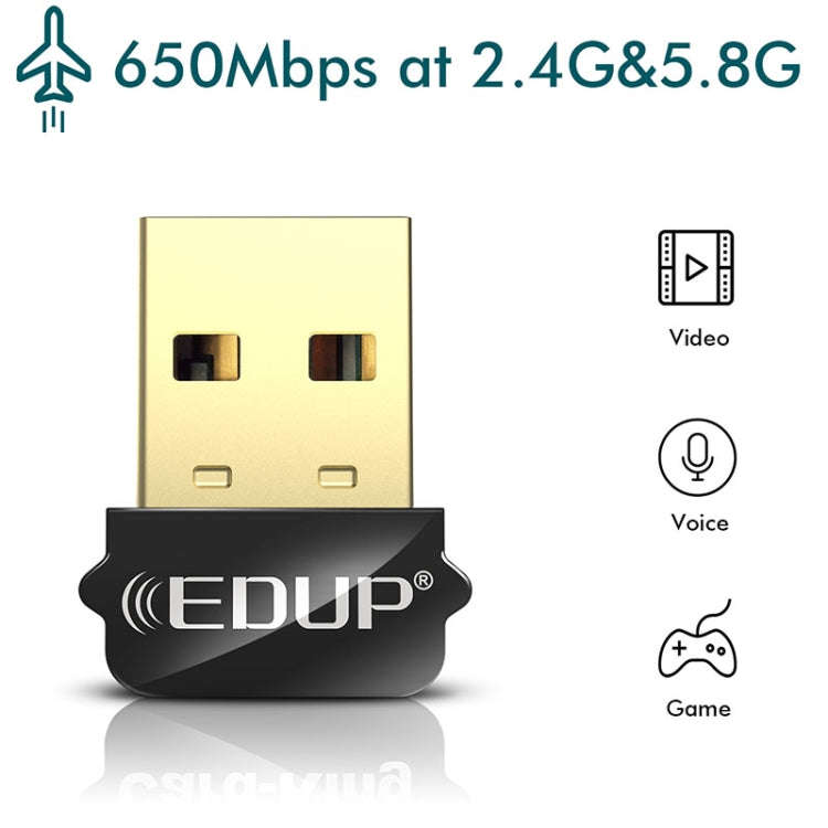 EDUP EP-AC1651 USB WIFI Adapter 650Mbps Dual Band 5G/2.4GHz External Wireless Network Card Wifi D...