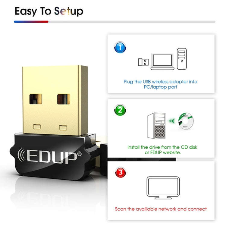 EDUP EP-AC1651 USB WIFI Adapter 650Mbps Dual Band 5G/2.4GHz External Wireless Network Card Wifi D...