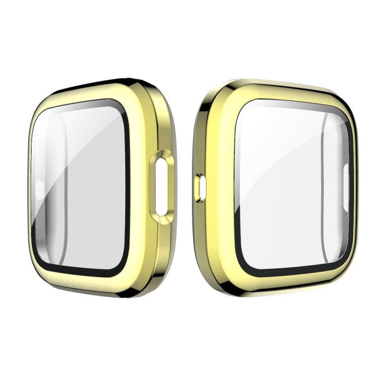For Fitbit Versa 2 Plating PC Shell + Tempered Glass Film(Gold)