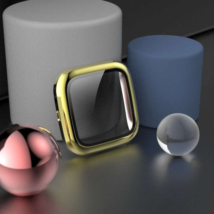 For Fitbit Versa 2 Plating PC Shell + Tempered Glass Film(Gold)