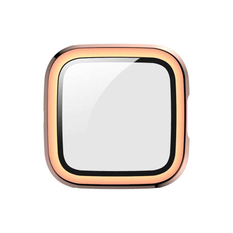 For Fitbit Versa 2 Plating PC Shell + Tempered Glass Film(Rose Gold)
