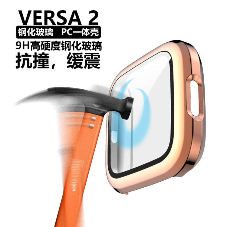 For Fitbit Versa 2 Plating PC Shell + Tempered Glass Film(Rose Gold)