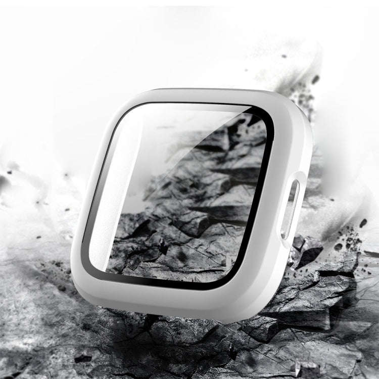 For Fitbit Versa 2 Fuel injection Frosted PC Shell + Tempered Glass Film(White)