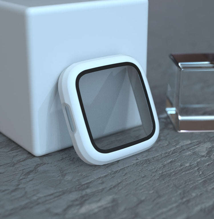 For Fitbit Versa 2 Fuel injection Frosted PC Shell + Tempered Glass Film(White)