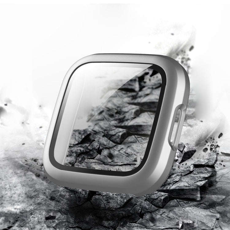 For Fitbit Versa 2 Fuel injection Frosted PC Shell + Tempered Glass Film(Silver)
