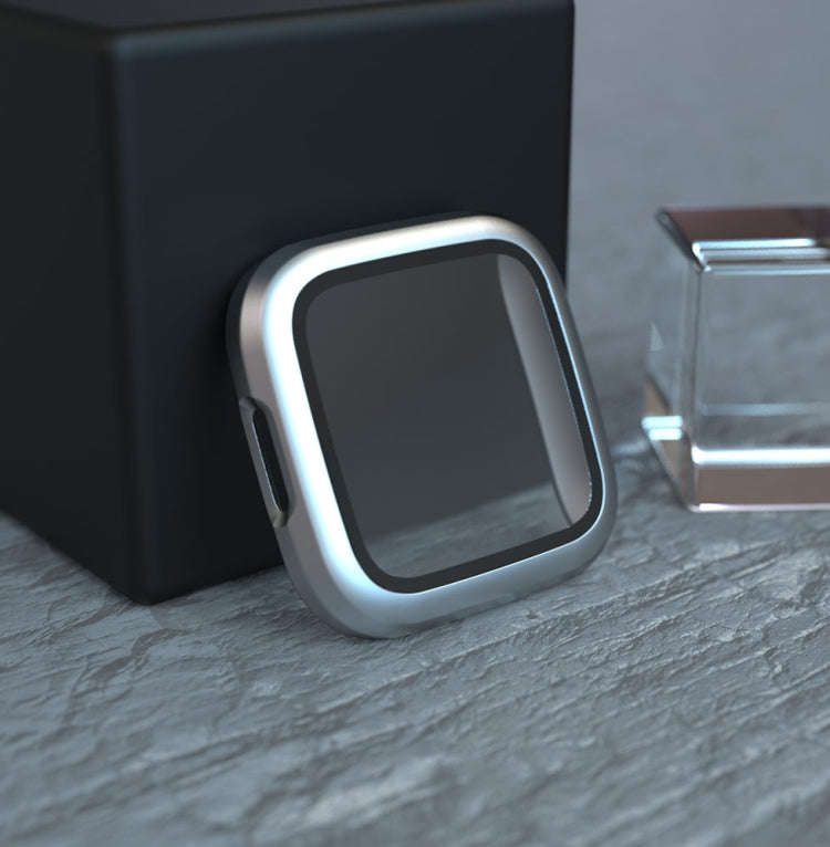 For Fitbit Versa 2 Fuel injection Frosted PC Shell + Tempered Glass Film(Silver)