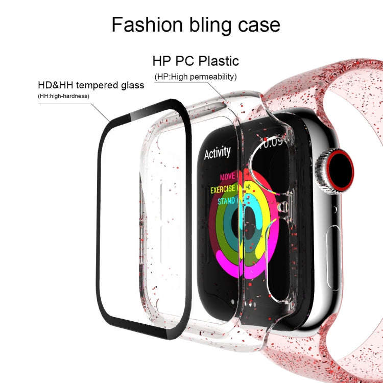 For Apple Watch Series 6 & SE & 5 & 4 44mm Glitter Powder PC + Tempered Glass Screen Film Integra...