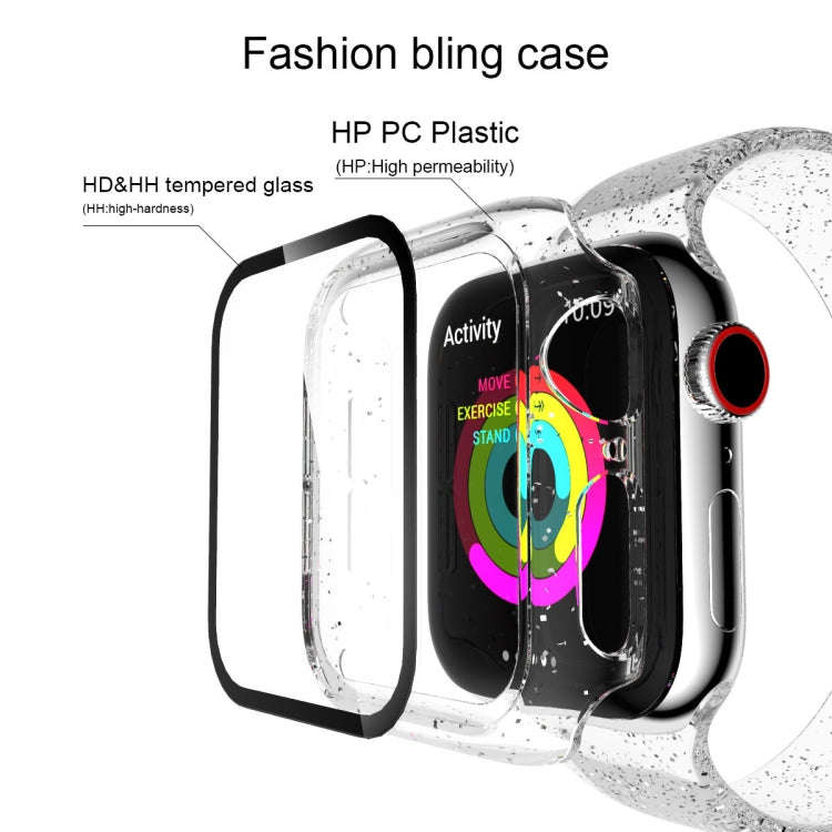 For Apple Watch Series 6 & SE & 5 & 4 44mm Glitter Powder PC + Tempered Glass Screen Film Integra...