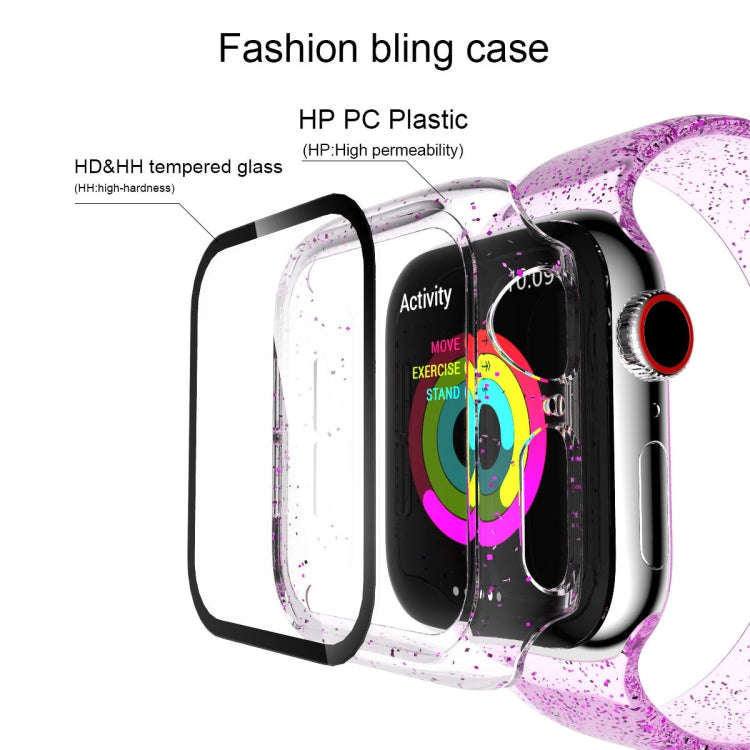 For Apple Watch Series 6 & SE & 5 & 4 44mm Glitter Powder PC + Tempered Glass Screen Film Integra...