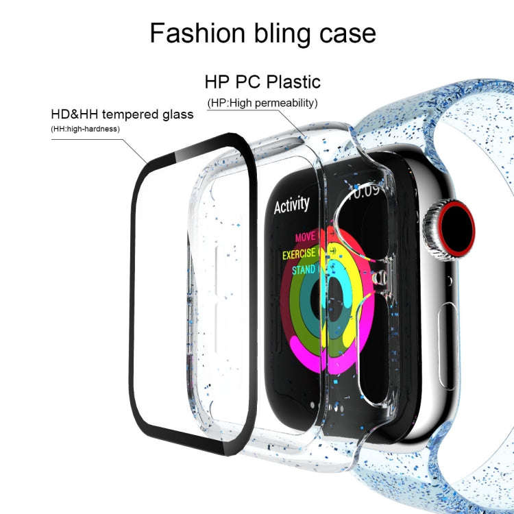 For Apple Watch Series 6 & SE & 5 & 4 44mm Glitter Powder PC + Tempered Glass Screen Film Integra...