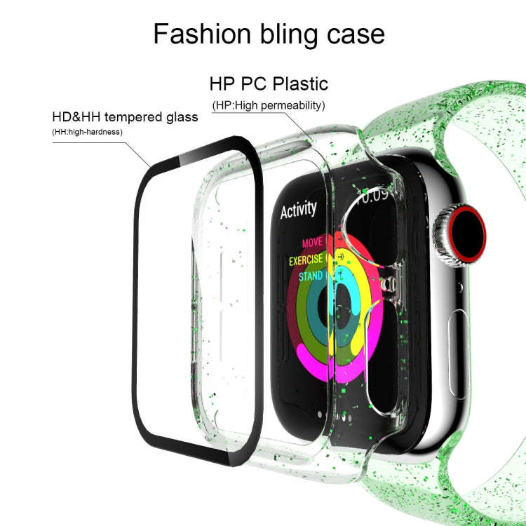 For Apple Watch Series 6 & SE & 5 & 4 44mm Glitter Powder PC + Tempered Glass Screen Film Integra...