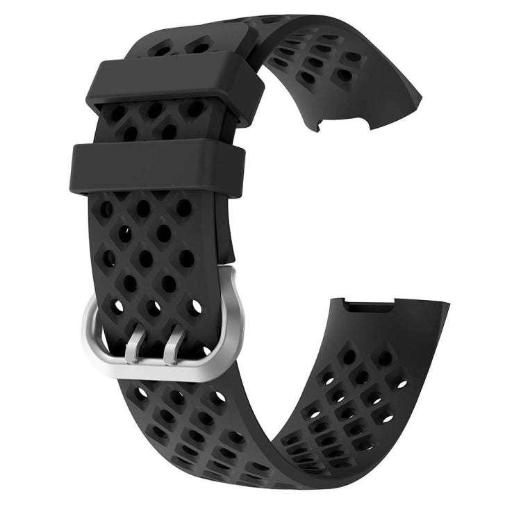 For Fitbit Charge 3 / 4 Hollow Square Silicone Watch Band Wristband(Black)