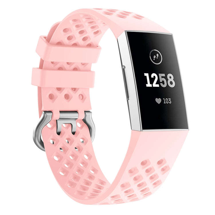 For Fitbit Charge 3 / 4 Hollow Square Silicone Watch Band Wristband(Pink)