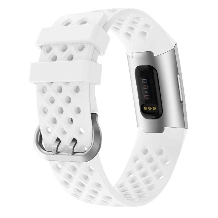 For Fitbit Charge 3 / 4 Hollow Square Silicone Watch Band Wristband(White)