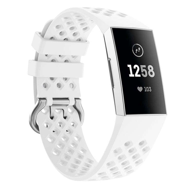For Fitbit Charge 3 / 4 Hollow Square Silicone Watch Band Wristband(White)