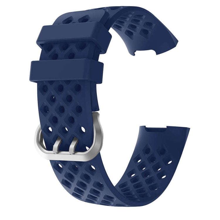 For Fitbit Charge 3 / 4 Hollow Square Silicone Watch Band Wristband(Dark Blue)