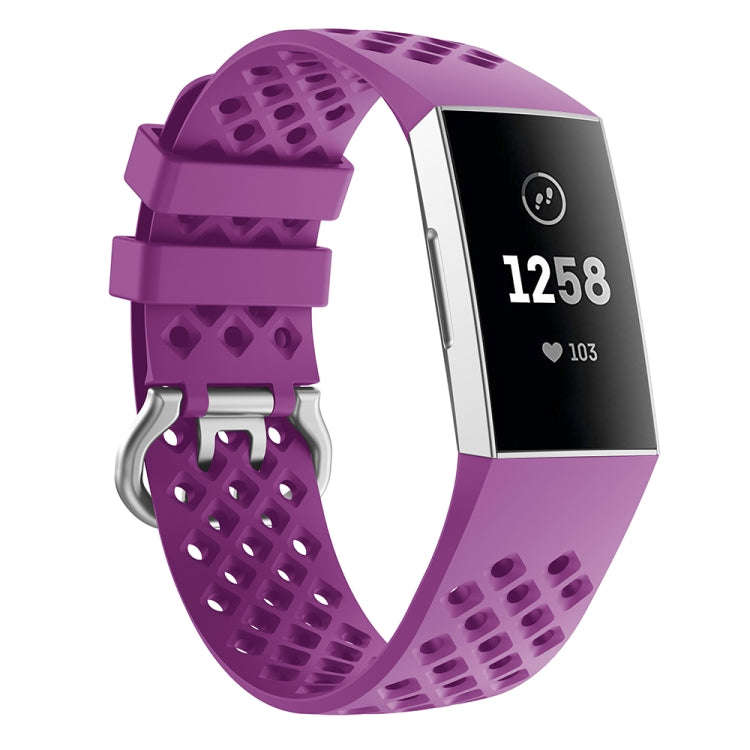 For Fitbit Charge 3 / 4 Hollow Square Silicone Watch Band Wristband(Purple)