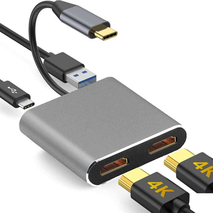 ZS-SG4T1HD2 4-in-1 Type-C to Dual HDMI + USB 3.0 Port + Type-C PD Charging Port Multi-functional ...