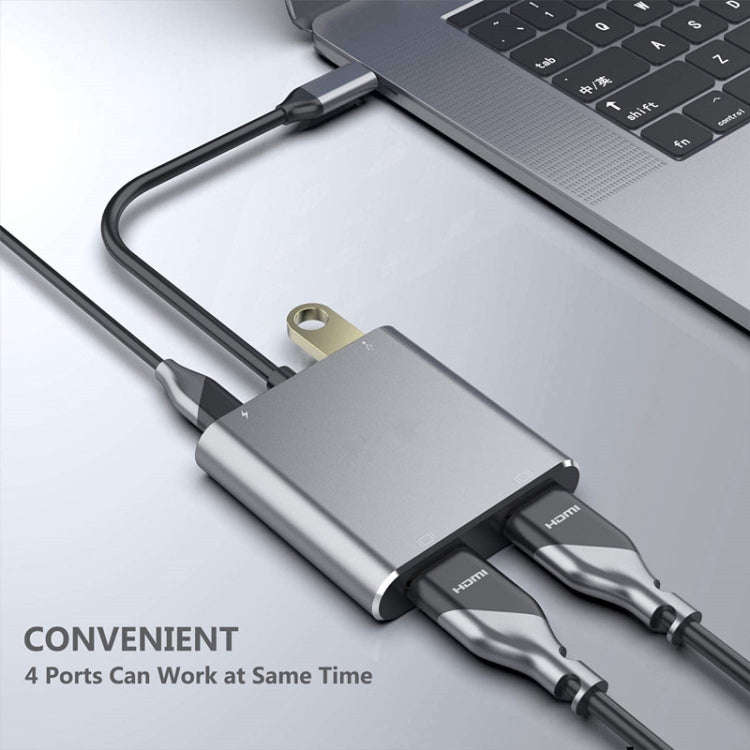 ZS-SG4T1HD2 4-in-1 Type-C to Dual HDMI + USB 3.0 Port + Type-C PD Charging Port Multi-functional ...
