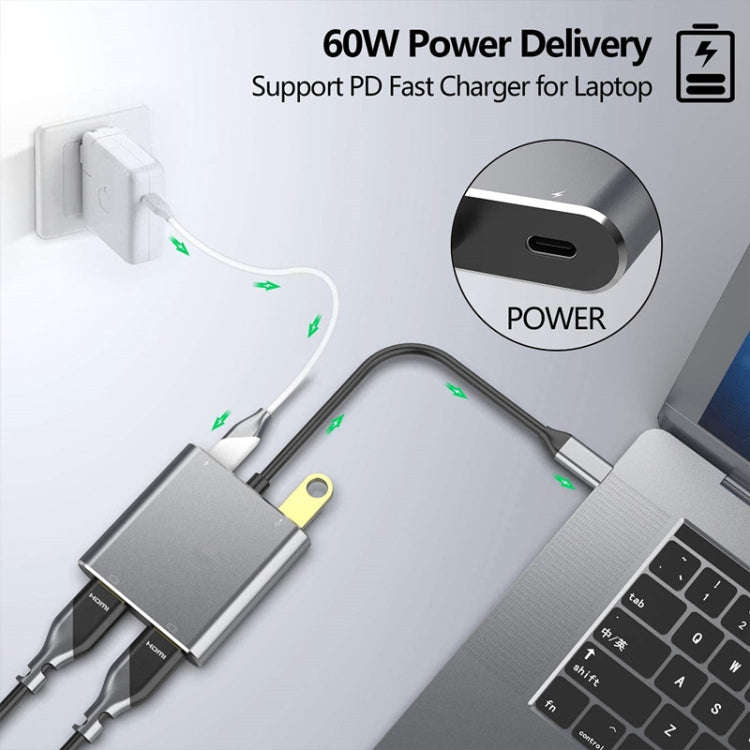 ZS-SG4T1HD2 4-in-1 Type-C to Dual HDMI + USB 3.0 Port + Type-C PD Charging Port Multi-functional ...