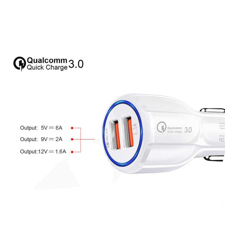 Qc3.0 Dual USB 6A Vehicle Fast Charger / Mobile Phone Tablet Fast Charging(White)