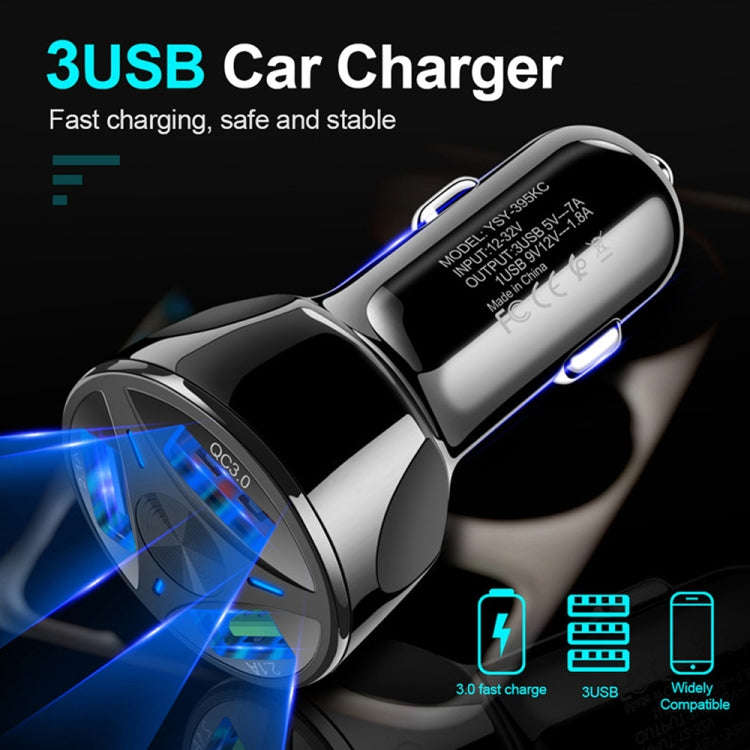 YSY-395KC QC3.0 3 USB 35W High Power Vehicle Charger / Mobile Phone Tablet Universal Vehicle Char...