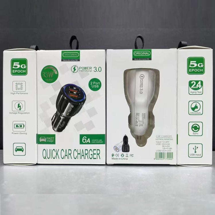 Qc3.0 Dual USB Car Charger + 8 Pin Fast Charging Line Car Charging Kit(White)