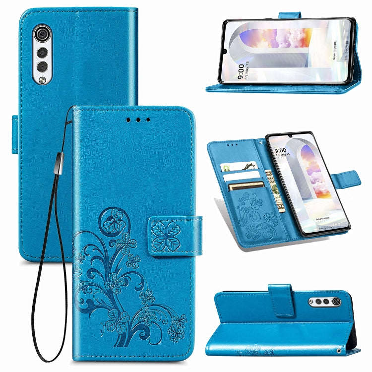 For LG Velvet 5G Four-leaf Clasp Embossed Buckle Mobile Phone Protection Leather Case with Lanyar...