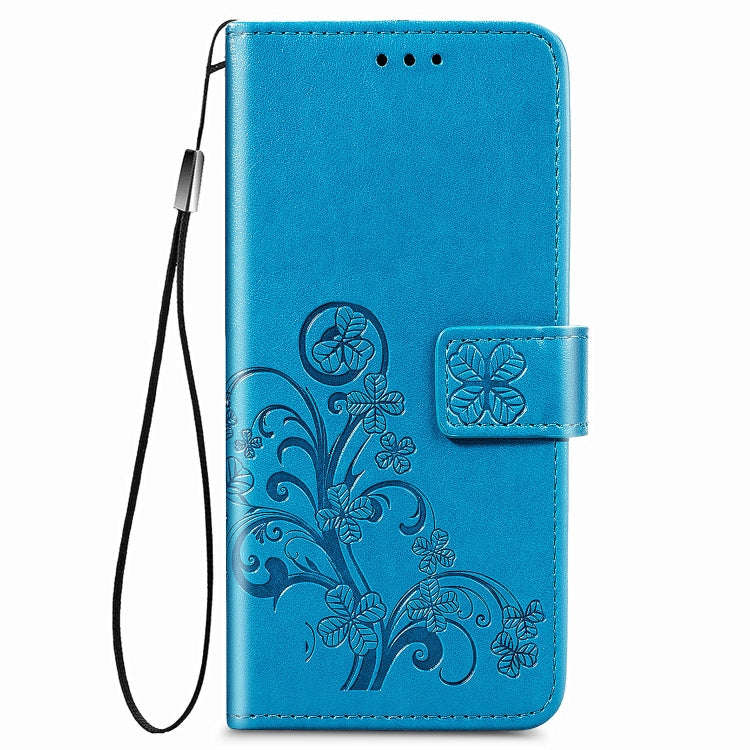 For LG Velvet 5G Four-leaf Clasp Embossed Buckle Mobile Phone Protection Leather Case with Lanyar...