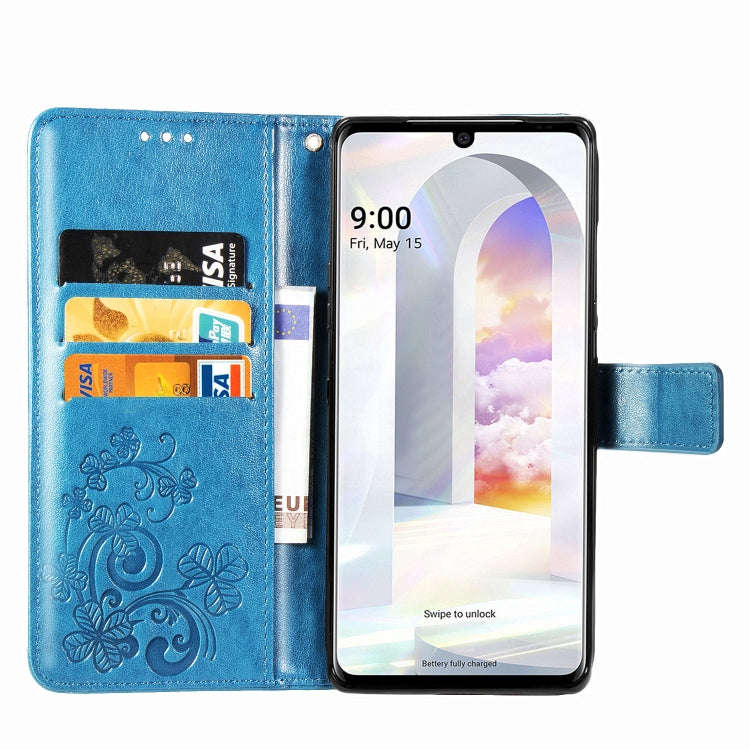 For LG Velvet 5G Four-leaf Clasp Embossed Buckle Mobile Phone Protection Leather Case with Lanyar...