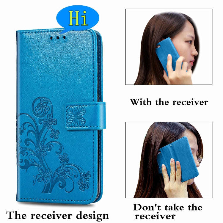 For LG Velvet 5G Four-leaf Clasp Embossed Buckle Mobile Phone Protection Leather Case with Lanyar...