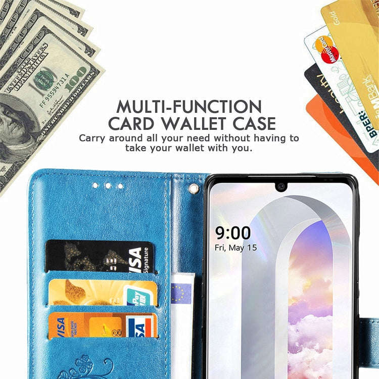 For LG Velvet 5G Four-leaf Clasp Embossed Buckle Mobile Phone Protection Leather Case with Lanyar...