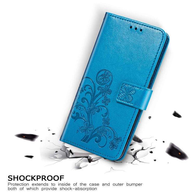 For LG Velvet 5G Four-leaf Clasp Embossed Buckle Mobile Phone Protection Leather Case with Lanyar...