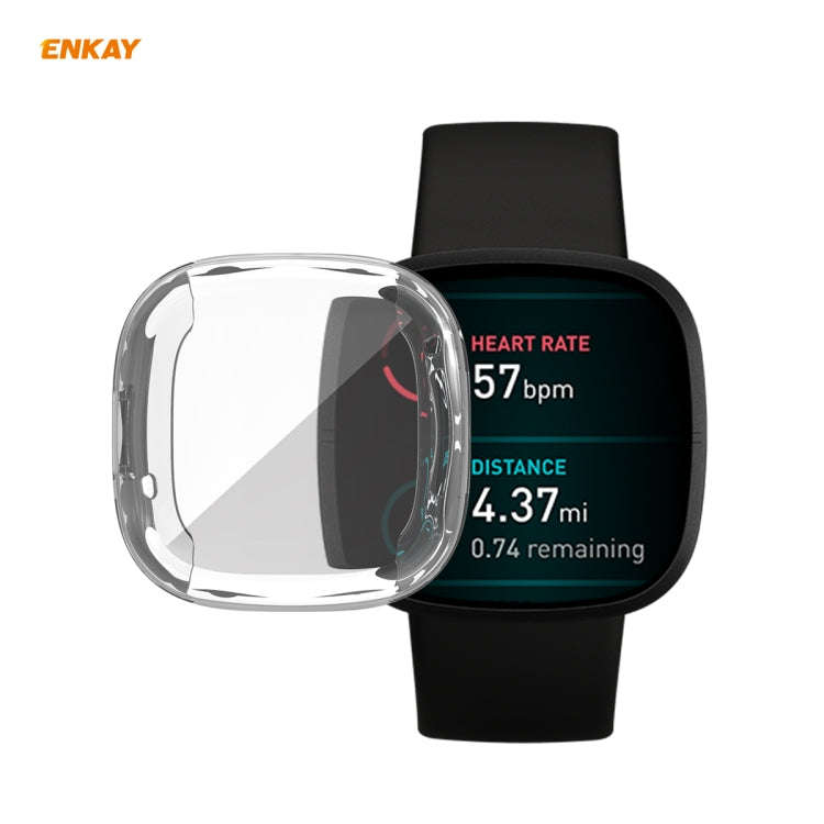 For Fitbit Versa 3 / Fitbit Sense ENKAY Hat-Prince ENK-AC8208 Full Coverage Transparent TPU Soft ...