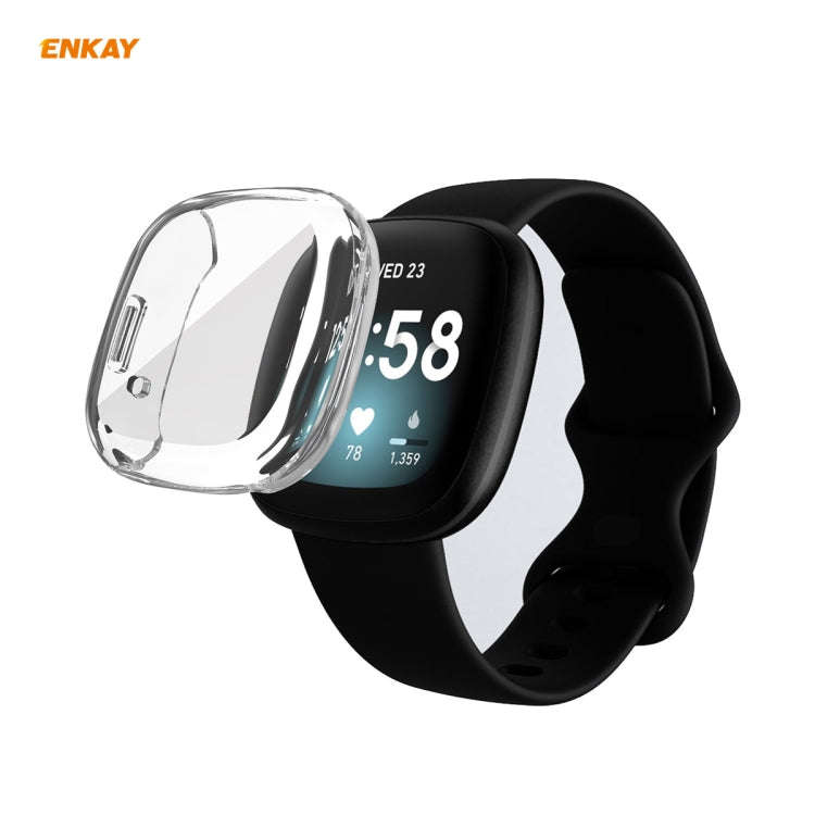 For Fitbit Versa 3 / Fitbit Sense ENKAY Hat-Prince ENK-AC8208 Full Coverage Transparent TPU Soft ...