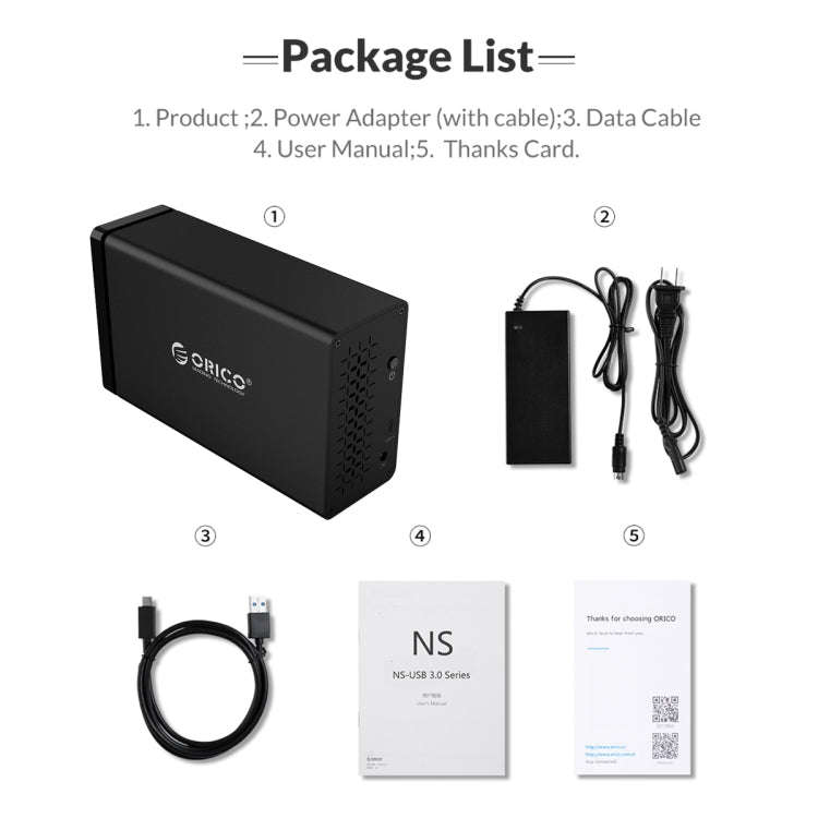 ORICO NS200C3 3.5 inch 2 Bay Type-C Hard Drive Enclosure
