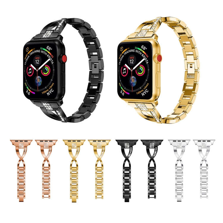X-shaped Diamond-studded Solid Stainless Steel Wrist Strap Watch Band for Apple Watch Series 3 & ...