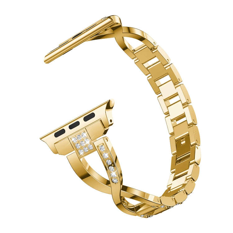 X-shaped Diamond-studded Solid Stainless Steel Wrist Strap Watch Band for Apple Watch Series 3 & ...