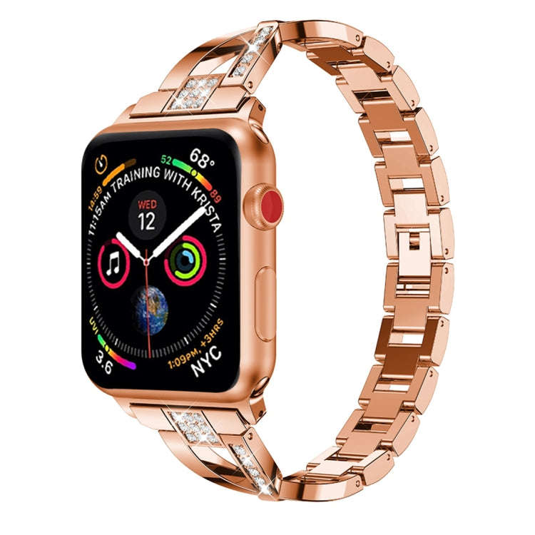 X-shaped Diamond-studded Solid Stainless Steel Wrist Strap Watch Band for Apple Watch Series 3 & ...