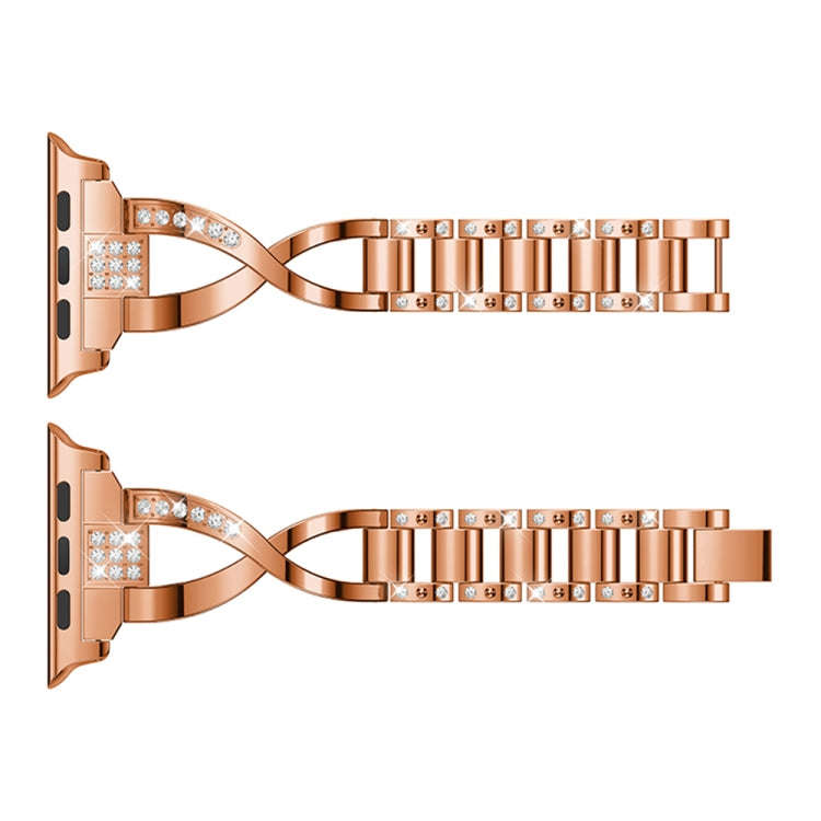 X-shaped Diamond-studded Solid Stainless Steel Wrist Strap Watch Band for Apple Watch Series 3 & ...