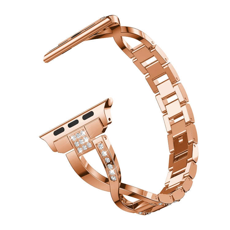 X-shaped Diamond-studded Solid Stainless Steel Wrist Strap Watch Band for Apple Watch Series 3 & ...