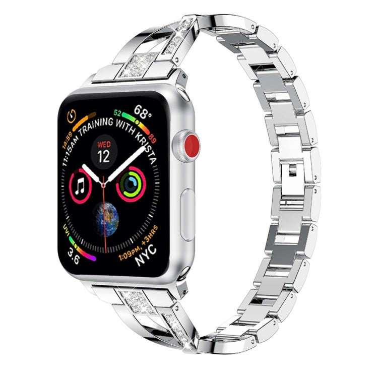 X-shaped Diamond-studded Solid Stainless Steel Wrist Strap Watch Band for Apple Watch Series 3 & ...