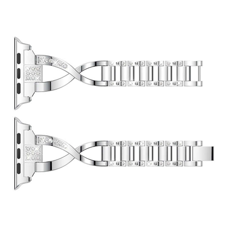 X-shaped Diamond-studded Solid Stainless Steel Wrist Strap Watch Band for Apple Watch Series 3 & ...