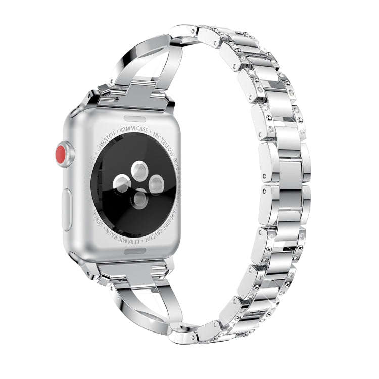 X-shaped Diamond-studded Solid Stainless Steel Wrist Strap Watch Band for Apple Watch Series 3 & ...